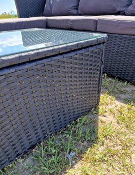 Meble ogrodowe technorattan sofa, stół, dostawka zestaw Volta