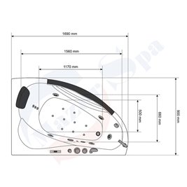 Wanna z hydromasażem narożna 169x90 cm prawa MO-0024