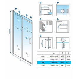 Drzwi prysznicowe do wnęki 115-120 cm rozsuwane szkło 8 mm KZ09CC