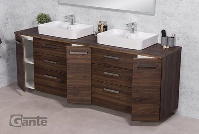 Szafka łazienkowa wisząca z umywalką nablatową 210 cm 50/3 Fokus kolor orzech