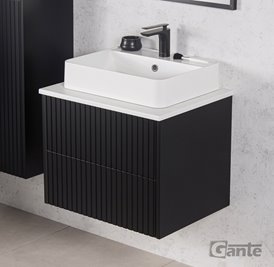 Szafka łazienkowa wisząca frezowana z umywalką 60 cm Mirage kolor czarny mat