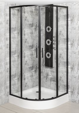 Czarna kabina prysznicowa półokrągła z brodzikiem 80x80 RS Solid Kerra