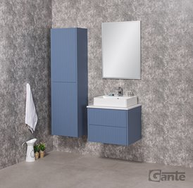 Szafka łazienkowa wisząca frezowana z umywalką 60 cm Mirage kolor niebieski mat