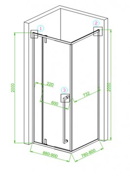 Czarna prostokątna kabina prysznicowa 90x80 drzwi uchylane BS12D