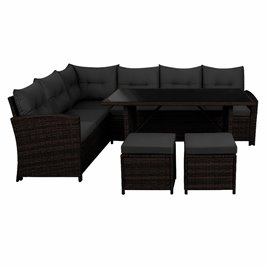 Zestaw mebli ogrodowych z technorattanu narożnik, stół, pufy Toledo brąz zdjęcie 3