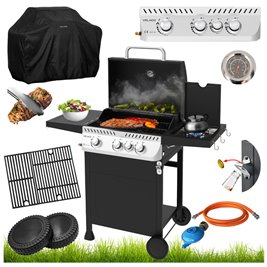 Grill gazowy APOLLO-B kolor czarny ruszt żeliwny moc 11,5 kW + pokrowiec + palnik boczny