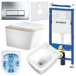 Zestaw podtynkowy stelaż GEBERIT DUOFIX + miska RAIN-WH-GL-RIM-03 + przycisk DELTA 50 chrom