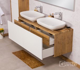 Szafka łazienkowa wisząca z umywalkami dąb naturalny/biały mat 140 cm Venus Gante