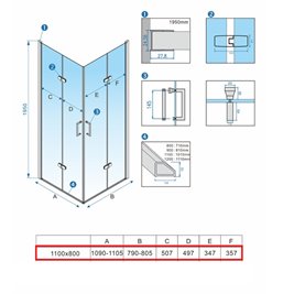 Kabina prysznicowa drzwi składane prostokątna 110x80 KZ12CC