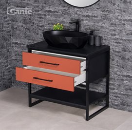 Szafka stojąca z czarną umywalką kolor ceglasty loft 80 cm seria New York