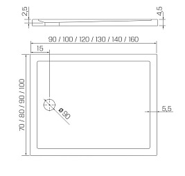 Brodzik prostokątny 160x80 New Trendy New Cantare B-0471