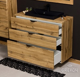 Szafka łazienkowa z czarną umywalką nablatową dąb naturalny 100 cm Victa Gante