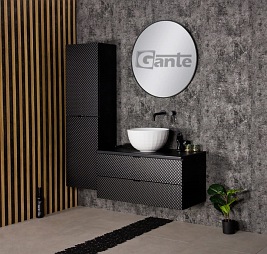 Szafka łazienkowa wisząca z umywalką 100 cm szklane fronty czarny uchwyt Glow Gante