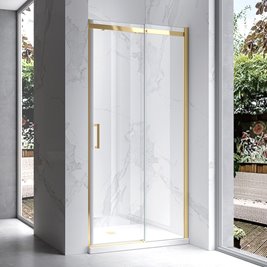 Złote drzwi prysznicowe do wnęki 95-100 cm rozsuwane szkło 8 mm KZ09A