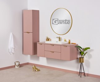 Szafka łazienkowa pudrowy róż z umywalką nablatową złoty uchwyt 120 cm Magnolia Gante