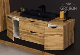 Szafka łazienkowa wisząca z czarną umywalką nablatową dąb naturalny 120 cm Victa Gante