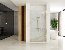 Drzwi prysznciowe do wnęki 80 cm szczotkowane złoto uchylne Hugo Rea Gold