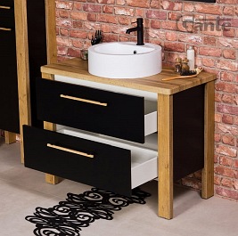 Stojąca szafka łazienkowa 100 cm czarny mat z białą umywalką Cortez Gante