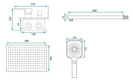 Czarny zestaw prysznicowy podtynkowy Moby Rea