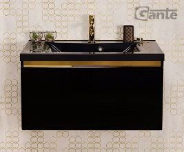 Czarna szafka z czarną umywalką złoty uchwyt 80 cm seria Diamond Gold Gante C