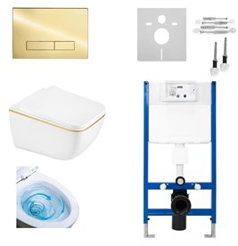 Zestaw podtynkowy kompletny stelaż + miska YUZU-WH-GL-TR-03 + przycisk ST+H GOLD