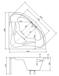 Wanna symetryczna narożna 140x140 Mia Besco