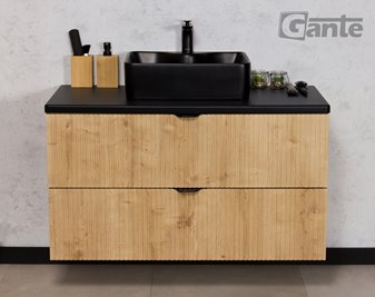 Szafka łazienkowa z czarną umywalką wisząca dąb naturalny 80 cm Brendo Gante