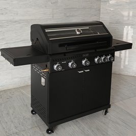 Grill gazowy ZEUS-D kolor czarny ruszt żeliwny moc 17,5 kW + pokrowiec + palnik boczny + LED