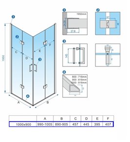 Kabina prysznicowa drzwi składane prostokątna 100x90 KZ13AC