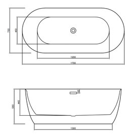 Wanna wolnostojąca 170 cm czarny korek oraz przelew Cesana Hydrosan