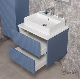 Szafka łazienkowa wisząca frezowana z umywalką 60 cm Mirage kolor niebieski mat