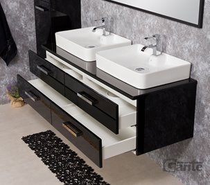 Czarna szafka wisząca z dwiema umywalkami 140 cm Luna seria Fokus C