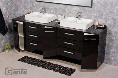 Czarna Szafka wisząca z dwiema umywalkami 210 cm LUNAC3 seria Fokus C