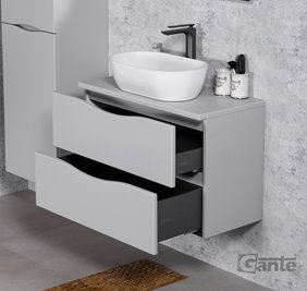 Szafka łazienkowa wisząca ONDA 80 cm szara z białą umywalką Gante