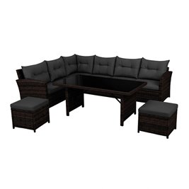 Zestaw mebli ogrodowych z technorattanu narożnik, stół, pufy Toledo brąz zdjęcie 5