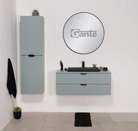 Miętowa szafka łazienkowa wisząca z czarną umywalką nablatową czarny uchwyt 100 cm Magnolia