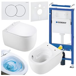 Zestaw podtynkowy stelaż GEBERIT DUOFIX + miska LAKE-WH-TR-01 + przycisk DELTA 01 biały