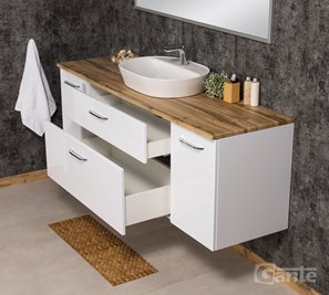 Szafka łazienkowa wisząca z umywalką nablatową i koszem 160 cm SETTO MODULO kolor biały połysk