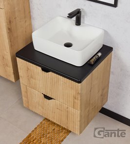 Szafka łazienkowa z białą umywalką wisząca dąb naturalny 60 cm Brendo Gante