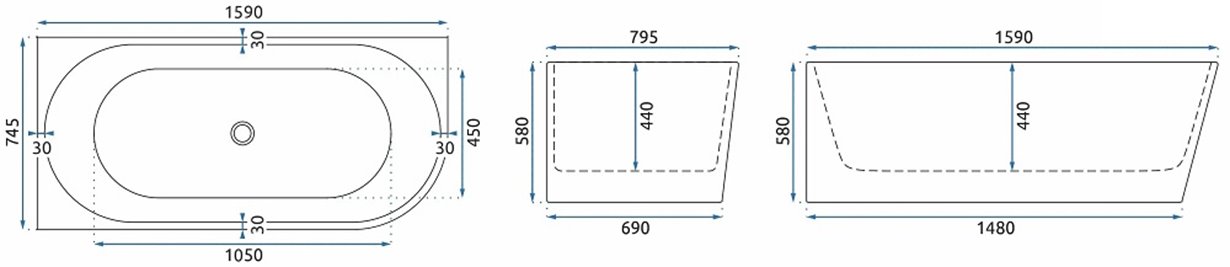 Wanna przyścienna narożna lewa 160 cm Sydney Rea
