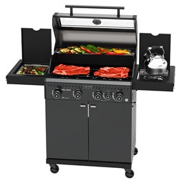 Grill gazowy ZEUS-C kolor czarny ruszt żeliwny moc 14,5 kW + pokrowiec + palnik boczny + LED