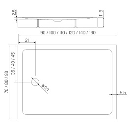 Czarny brodzik prysznicowy prostokątny 90x100 cm struktura kamienia Mild Stone New Trendy B-0575