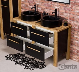 Szafka łazienkowa stojąca 130 cm z dwiema czarnymi umywalkami Cortez Gante