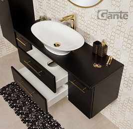 Szafka łazienkowa wisząca 120 cm czarny mat z umywalką nablatową Belli Gold Gante