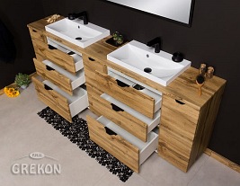 Szafka łazienkowa z umywalkami nablatowymi dąb naturalny 210 cm Victa Gante