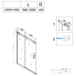 Czarne drzwi prysznicowe do wnęki 95-100 cm rozsuwane SH03BB szkło 8 mm