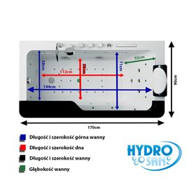 Wanna z hydromasażem prostokątna 170x90 cm Nevada-BL 912