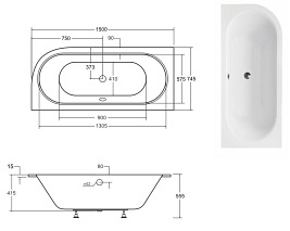 Wanna do zabudowy Avita Slim Besco prawa 150x75 cm