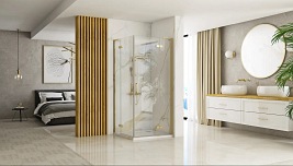 Złota szczotkowana kabina prysznicowa 90x90 uchylna podwójnie Hugo Double Rea Gold