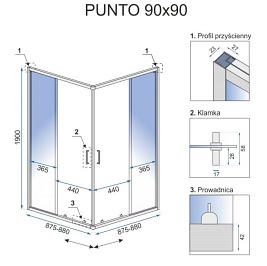 Kabina prysznicowa 90x90, czarne profile Punto Rea